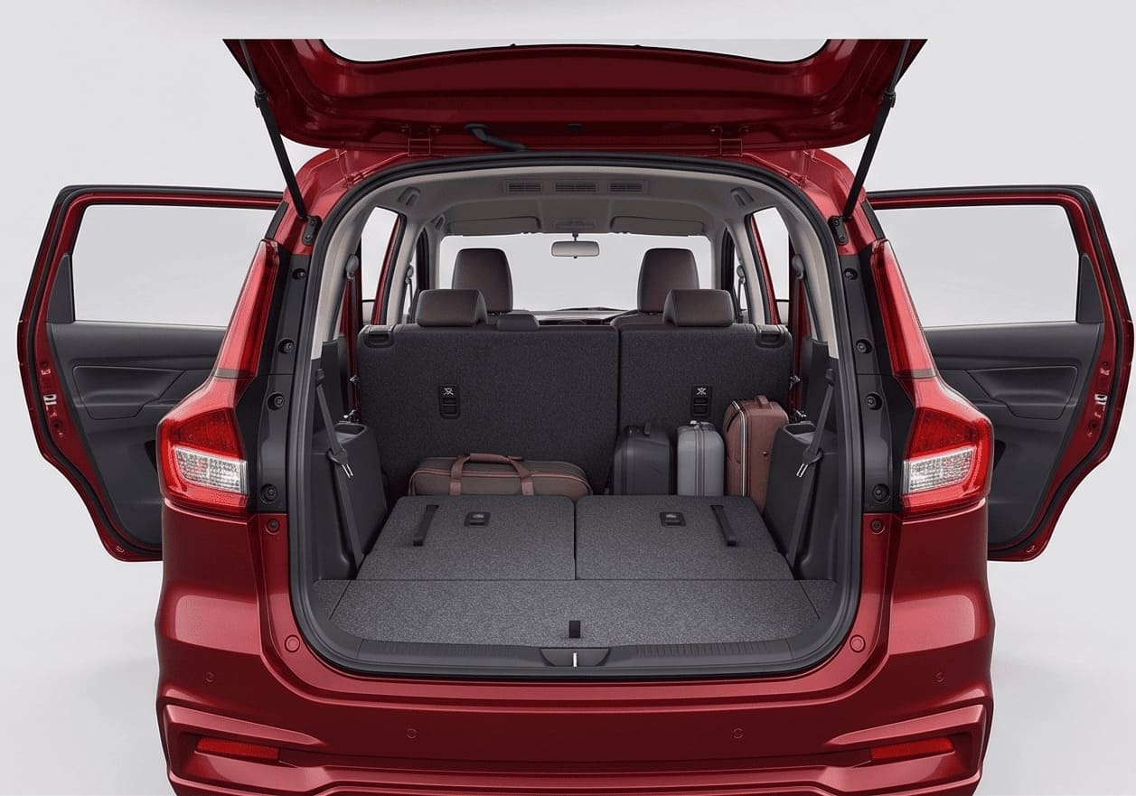Ertiga open boot showing luggage space for family trips