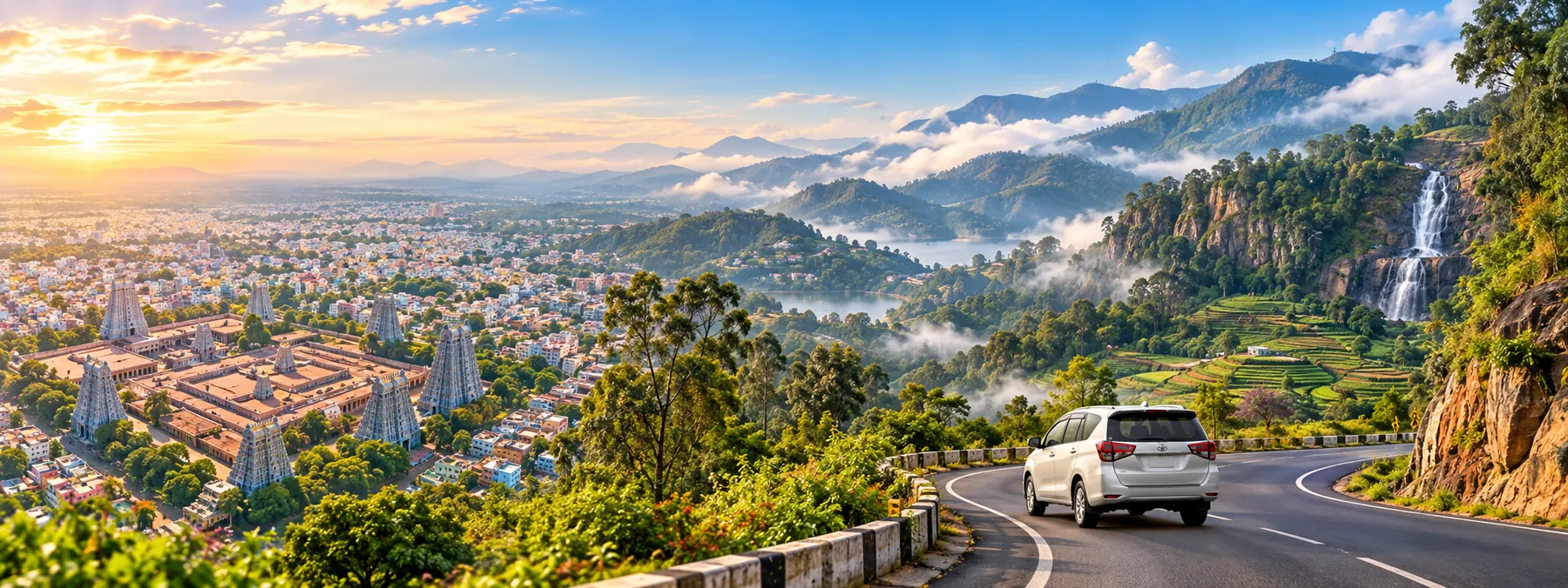 Madurai to Kodaikanal taxi — cab on the Kodaikanal ghat road above Madurai